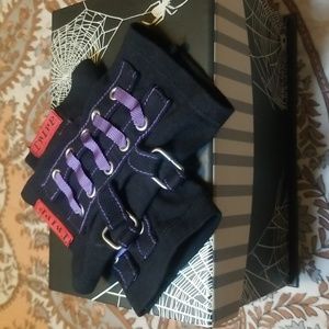 TRIPP NYC -WOMENS GOTHIC, EMO, PUNK FINGERLESS GLOVES- "PURPLE RIBBONS"